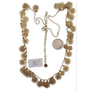 Talbots Gold Tone Filigree Daisy Flower Charms Chain Necklace, 30" Long M869